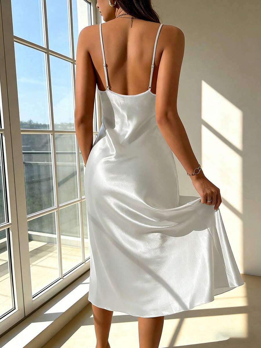 Đồ ngủ nữ thanh lịch, màu trơn, thoải mái, kiểu dáng dài hở lưng gợi cảm, phù hợp cho cô dâu, phù dâu, mặc nhà, mọi mùa.