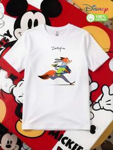 Walt Disney Zootopia Nick Wilde & Judy Hopps Action Graphic T - Shirt For Men, 100% Cotton Short Sleeve Crew Neck Top, Casual Streetwear Tee With Dynamic Duo Print (Judy With Donut, Nick Running), Perfect For Daily Wear, Travel, Theme Park Visits, School, Vacation, Gift Idea, Soft Breathable Fabric, Loose Fit Comfortable Style, Classic White Color, Disney Licensed Apparel, Men's Casual T - Shirts, Boys' Cotton T - Shirts, Street Style Tees, Youthful Fashion, Best - Selling Disney Merchandise, Fashionable Summer Tee For Men And Teenagers, Ideal For Disney Park Adventures, Stylish Casual Wear With Zootopia Characters In Action Graphic, Breathable Cotton Tee For Daily Errands, Relaxed Fit T - Shirt For Outdoor Activities, Fun Graphic Tee For Friends Gatherings, Licensed Disney Character T - Shirt For Men, Comfortable Cotton Short Sleeve For Summer Days, Casual Crew Neck T - Shirt For Men's Wardrobe, Youthful Cartoon Print T - Shirt For Teens And Adults - White - View 2