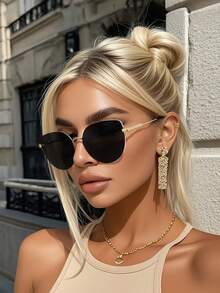 1pc Classic Elegant Women Sunglasses For Tropical Beach Vacay Musical Festival Accessories Suitable For All Face Shapes - Multicolor - View 2