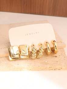 7/3/2 Pairs Fashion Earring Set, Exaggerated Left & Right Ear Flower, 5-Petal Flower, Bow Tie, Multiple Styles Earring Set, Suitable For Daily & Festival Wear, Made Of ABS Resin With UV Plated Non-Fading Gold - Gold - View 8