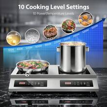 Commercial Double Induction Cooktop 7000W, Dual Burner Countertop Stove With 10 Temperature & Power Levels, 4-Hour Timer,100% Copper Coil, Fit All Cookware For Home Kitchen Restaurant Catering - Silver - View 6