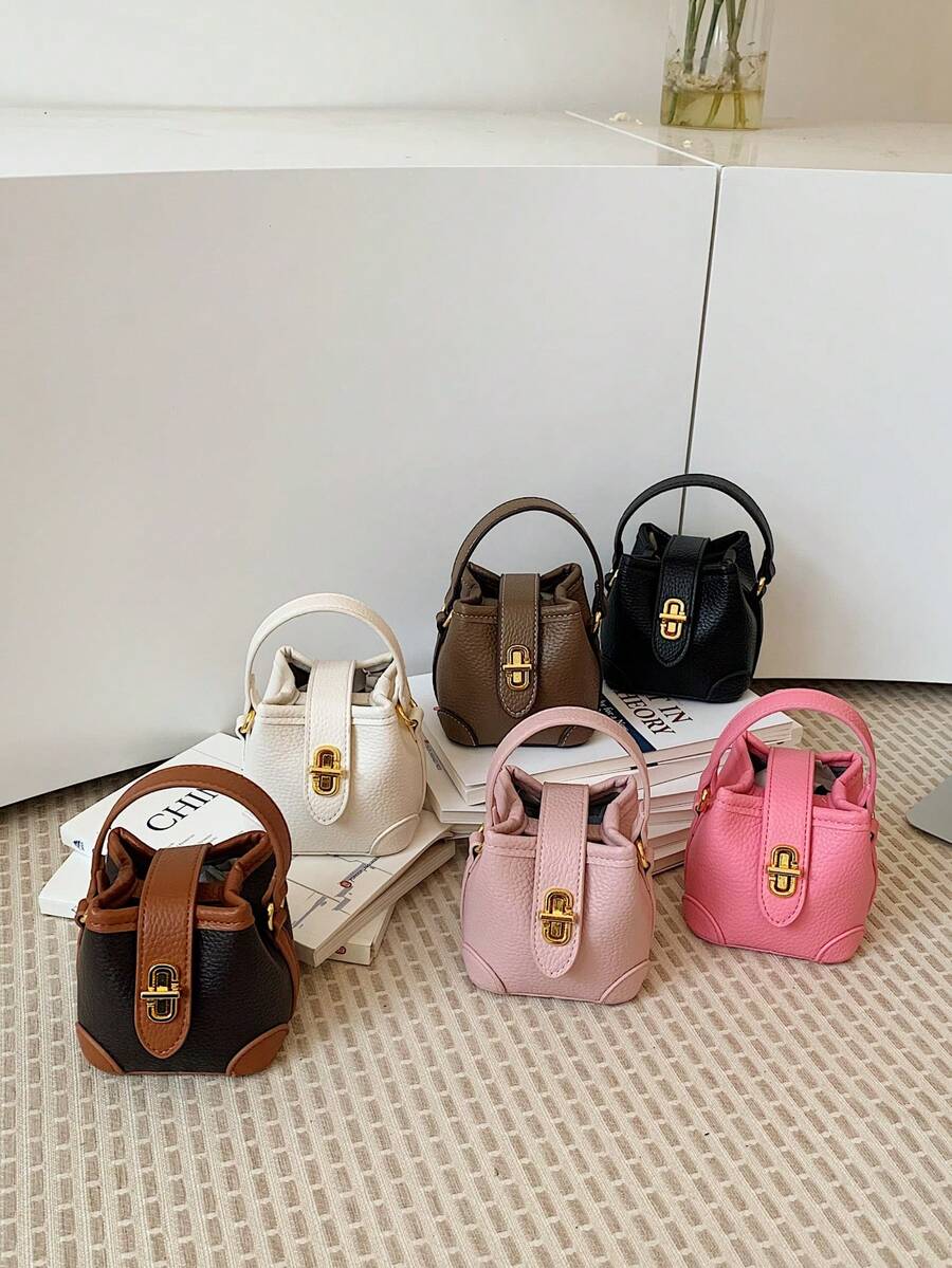 New Arrival Cute Mini Handbag, Gold Twist Lock Small Bucket Bag, Cosmetic Pouch, Small Crossbody Bag, Accessory Bag, Hanging Decor Bag, Evening Bag, Coin Purse - Hot Pink - View 1