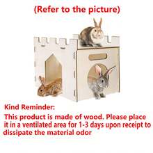 1 Set Casa de Madera para Conejos, Casa y Escondite de Madera Adecuado para Conejos, Chinchillas, Hámsters y Cobayas de Interior - Multicolor - Ver 6