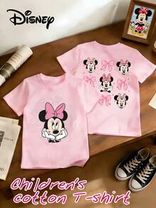 Minnie Mouse Pink Bow Disney Fresh And Fashionable Round Neck T Shirt For Girls Made Of 100 Cotton Is An Ideal Choice For Daily Wear Vacation Leisure Outdoor Exploration School Life And Shopping Trips It Is A Must Have Item For Summer It Is Also An Excellent Gift For The Same Boy And Girl Every Child Deserves One - Hồng - Xem 2