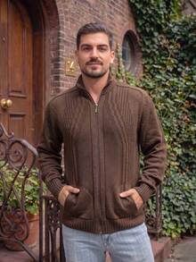 Spring / Autumn Autumn / Winter Regular Fit Knitted Buttons On The Front Zipper - 鏽棕色 - 查看 1