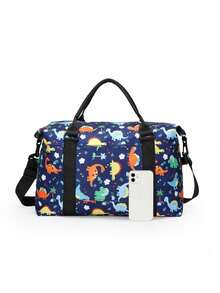 卡通恐龙休闲旅行包，大容量瑜伽游泳健身包，带干湿分离隔层，健身手提包 - 深藍色 - 查看 4