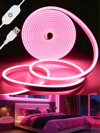 1pc Pink LED Neon Light Strip, USB Powered, Flexible LED Light Strips For DIY, Christmas Decor Lights, USB LED String Lights, Cabinet Lights, Bedroom, Living Room, Bar, Restaurant, Party, Holiday, Christmas, Halloween, Soft Neon LED Lights