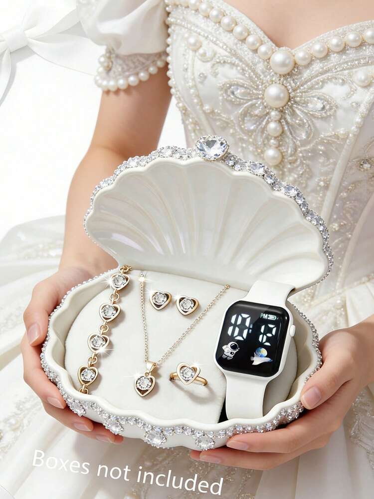 6条装时尚、优雅、经典数字显示硅胶表带套装，专为青少年设计。适合女孩佩戴。套装包含手链、项链、耳环和戒指等首饰。适合学生佩戴。完美适用于日常佩戴，例如返校、参加聚会和旅行。非常适合作为礼物送给朋友、生日礼物、毕业季礼物，或送给妈妈的完美礼物。 - 彩色 - 查看 9