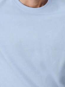 Simple Straight Tee Six Gradient Blue Grey Hearts Gentle Handwritten Text Print, Silky Skin Friendly Top For Relaxed Daily Wear - 藍色 - 查看 6