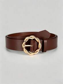 1件女士新款时尚金色扭纹腰带，圆形扣环，时尚百搭配饰 - 圓形針扣 - 查看 9