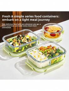 1040ML Glass Bento Box With Green Lid, Large Capacity Divided Food Storage Container, Leak-Proof Stackable Meal Prep Container, Suitable For Kitchen, Refrigerator Storage, Microwave Heating, Ideal For Work, School, Picnic And Camping - Green - View 13