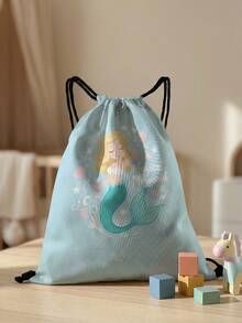 1pc Drawstring Closure Backpack, Multi-Scenario, Super Capacity, Ultra-Lightweight, Printed With Mermaid Pattern, Suitable For Sports, Fitness, Travel, Swimming, Beach, Unisex - Multicolor - View 10