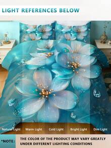 Blissful Bedding 三件套雨滴蓝花卉图案被套组，包含 1 个被套和 2 个枕套，采用 100% 涤纶面料，高清印花，柔软舒适，适用于卧室、客房、度假和露营。 - 彩色 - 查看 4