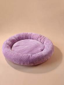 1pc Round Solid Color Plush Pet Bed/Nest, Removable Double-Sided Fleece Anti-Slip Pet Mat, Suitable For Cats And Small Dogs, Provides Comfortable Sleep All Seasons (Spring, Summer, Autumn, Winter) - Mauve Purple - View 17
