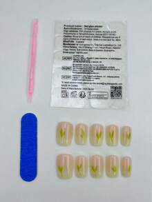 10片手工浅粉色短梯形香氛法式美甲贴纸，压制美甲 - 淺粉色 - 查看 9