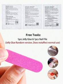 24Pcs Short Oval 3D Gel Nail Stickers, Pearl Flower French Acrylic Press On Nails Set With Jelly Gel & Nail File, Perfect For Daily & Party Wear - Nhiều màu - Xem 4