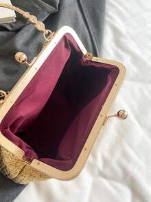 新款时尚晚礼服及手拿包套装，优雅大容量女士晚宴包，配链条肩带 - 金色 - 查看 11