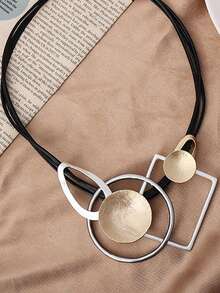 Mặt dây chuyền họa tiết hình học cổ điển mới năm 2026, vòng cổ choker phong cách Gothic dành cho nữ. - Vàng và bạc - Xem 2