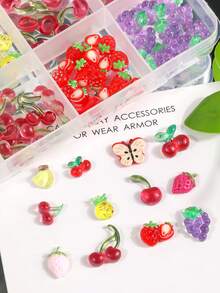 60pcs/Box Fruit Series Nail Art Decorations - Cherry, Pineapple, Strawberry, Banana, Grape, Apple - Flat Resin Charms, Suitable For Nail Art, DIY Jewelry, Scrapbooking, Wedding Decor | Perfect For Handmade Crafts And Nail Art Accessories - Multicolor - View 4