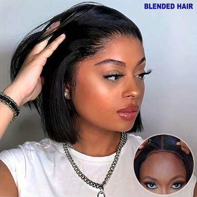 200% 密度 30 英寸高清 13x4 蕾丝前额直发自然 1B# 黑色直发假发 5x5 即戴即走 预剪裁 3 秒佩戴 无胶假发 混合假发 适合初学者 女性 13x4 耳到耳蕾丝前额长发 预拔毛自然发际线 8-34 英寸假发 日常使用