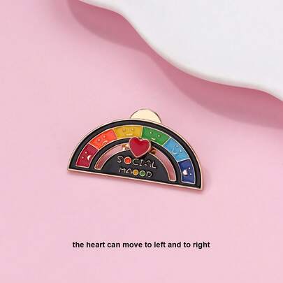 1pc Cute Cartoon Sliding Mood Energy Enamel Cloud & Heart Brooch, Suitable For Daily Wear, Gift, Holiday