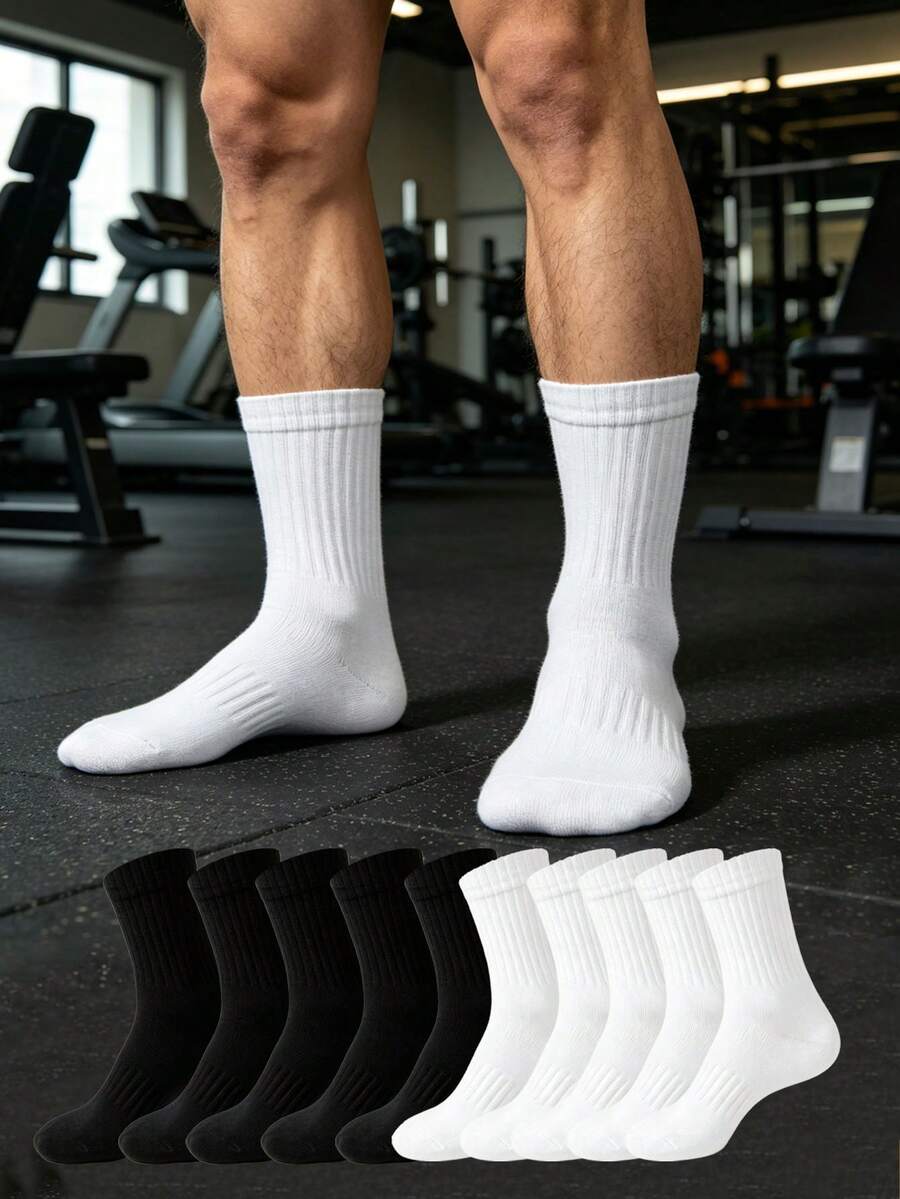 1/5/10/20 Pairs Men's Crew Socks, Striped Non-Slip Fitness Socks, Outdoor Running Socks, Basketball Socks, Casual Sports Socks - Multicolor - View 1