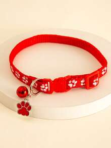 1 Pieza Collar De Mascota Con Colgante De Huellas, Adecuado Para Caminar Con Gatos/perros Pequeños - Rojo y blanco - Ver 4