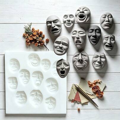 1pc Silicone Mold With Emotion Mask Theme, Candle Mold, Soap Mold, Resin Mold, DIY Soft Clay Drip Glue Decoration Mold, Candle Mold, Handmade Decorative Art Tool