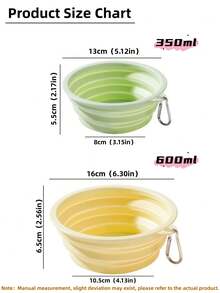 Foldable Portable 350ml/600ml Pet Dog Bowl, Silicone Pet Food & Water Bowl, Outdoor Camping Hiking Pet Feeding Bowl With Carabiner - Multicolor - View 2