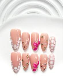 10pcs French Minimalist Handmade Nail Art Set, Includes Rose Red Flowers, Asymmetrical Rhinestones, White Zebra Prints Decorations, With Nail Tools (1 Nail Foil Sticker + 1 Nail File), Suitable For Square, Short Square, Almond Nails, Applicable For Parties, Daily Wear, Photoshoots, All Seasons, Office Commute - Multicolor - View 3