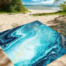 1pc Blue Gilded Pattern Beach Blanket, Extra Large Size, Lightweight And Durable. Suitable For Travel, Camping And Picnics. Adult Oversized. Great For Beach And Outdoor Adventures - Style5 - View 5