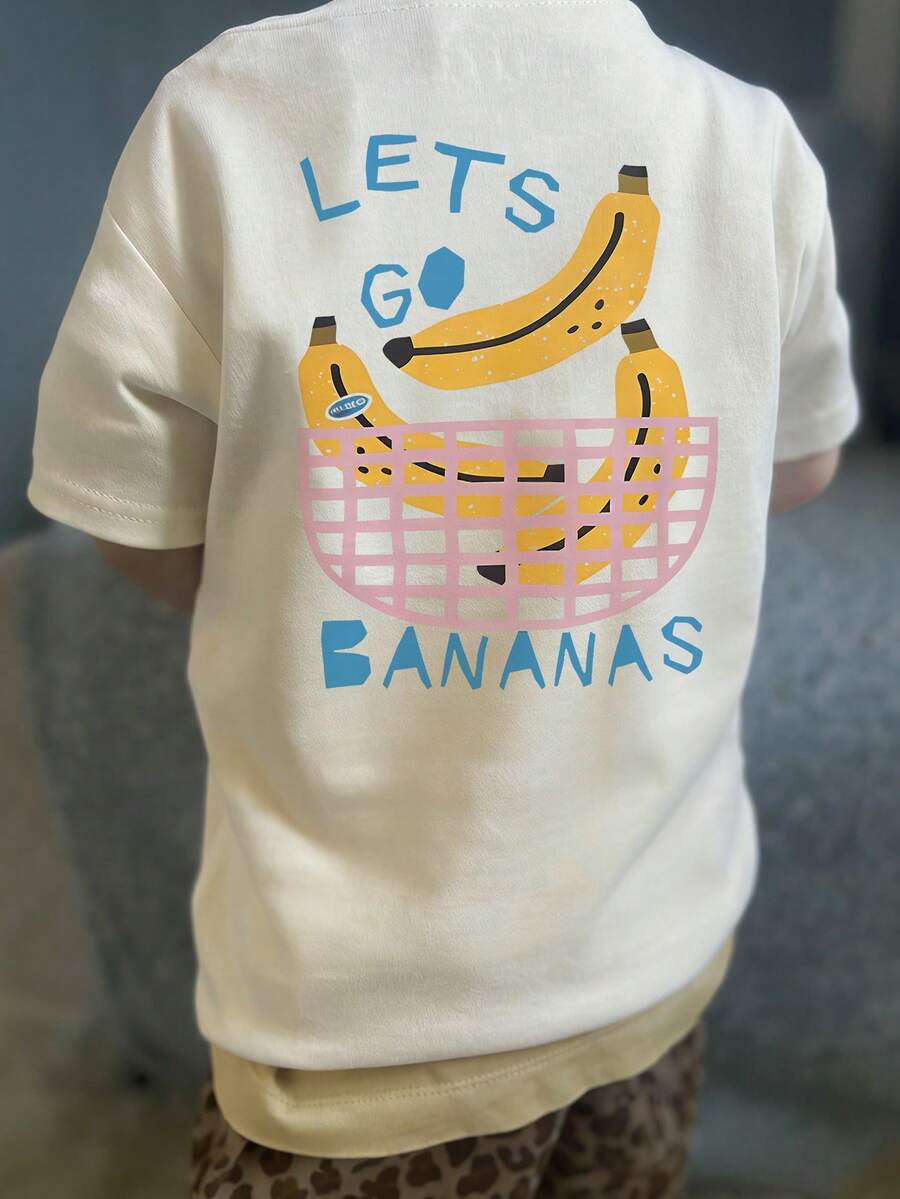 1 pieza Camiseta gráfica casual de manga corta con estampado de croissant "Amante de la pastelería" para niños pequeños - Albaricoque - Ver 1