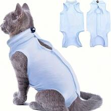 宠物康复服一件装 - 柔软透气，四季皆宜，适用于猫咪和小型犬的康复服装 - 藍色 - 查看 3