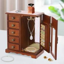 HOHOBLA LOYALHEARTDY-BTG Wooden Jewelry Box, Jewelry Organizer With 5 Drawers Built-In Necklace Carousel And Mirror For Necklaces, Earring, Rings (Dark Wood Color) - Dark Wood Color - View 3