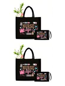 Nurse Graphic Tote Bag, Lightweight Shopping Bag With Portable Travel Beach Bag And Cosmetic Bag Functions, Artistic Letter And Pattern Print Design, Suitable For Women's Daily Use, A Convenient Shopping Bag - Multicolor - View 18