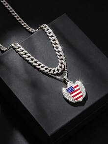 Patriotic USA Flag Eagle Pendant Necklace, Iced Out Cuban Link Chain, Men's Streetwear Hip Hop Accessory - American Patriotism - View 12