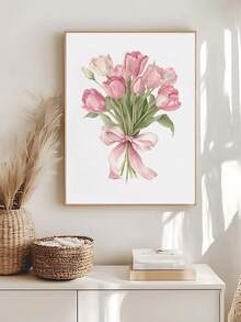 1pc Tulip Floral Poster, Tulip Art Striped Print Bouquet Print, Tulip Gift For Floral Enthusiasts, Pink Tulip Wall Art, Soft Pink Bouquet, Ideal Gift For Friends, Bedroom Art Print, Living Room Decor, Office Decor, Kitchen Decor, Bathroom Decor, Wall Art, Framed Canvas Wall Art Poster - 1PCS - View 5