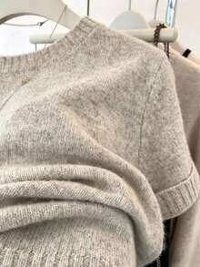 Solid Color Ribbed Knit Top, Casual Wear For Spring & Summer - Khaki - View 3