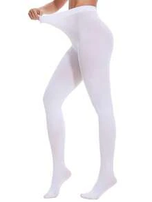 半双装 女士 80D 纯白色舒适连裤袜 - 白色 - 查看 11