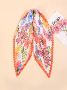 1pc Women's Versatile Bandana Scarf, Crinkle Printed Neckerchief Headband, Suitable For All Seasons And Daily Use,Travel Essential,Beach Towel - Orange - View 2