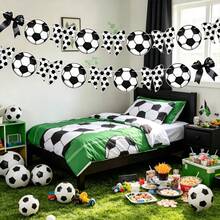 1 set de guirlande de fleurs en papier à thème football, nœud de football, décoration de fête. Décoration d'anniversaire, de match de football, d'événement sportif, de club de football, de repas de fans, de table de fête de football, accessoire photo de fans. - Voir 1