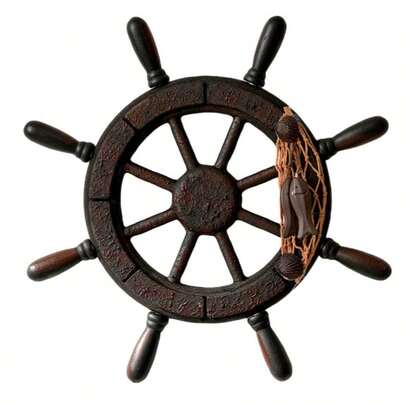 Vintage Wooden Ship Wheel Decorative Wall Hanging, Nautical Steering Wheel Replica, Rustic Home, Bar, Restaurant Decor, With No Electricity Required, Featherless For Party Decorations