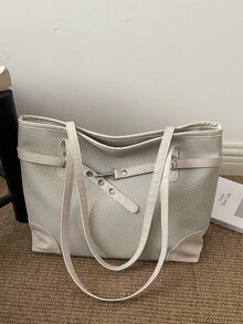 Large Capacity Handbag For Women, New Fashionable Versatile Commuter Shoulder Tote Bag - White - View 11