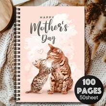 A Heartwarming Mother's Day Gift Spiral Notebook, Cover Featuring A Loving Cat Mother And Child Design, Showcasing Warmth. 100 Pages Of High-Quality Paper, Smooth Writing. Suitable For Work Records, Study Notes, Daily Planning, And Also A Thoughtful Gift For Graduation, Birthday, Mother's Day. - I - View 1