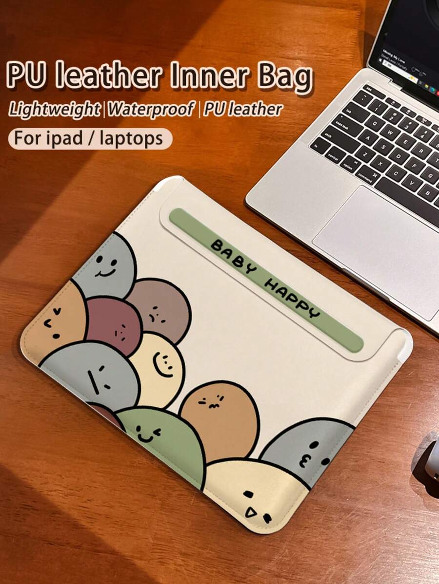 1pc Interesting Expression Stone Texture PU Leather Magnetic Closure Shockproof Inner Sleeve Bag, Suitable For MacBook Pro 16", Air 13", Galaxy TAB S10 Ultra And Metabook 14"/11"/13", Business Travel Portable, Can Be Used As Mouse Pad/Storage Bag, Essential Accessory For Business/Study/Travel