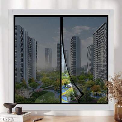 Lưới chống muỗi cửa sổ lớn màu đen bằng sợi thủy tinh, thoáng khí, tự đóng bằng nam châm, phù hợp với cửa sổ rộng 60-200CM, không cần khoan, hút nam châm vô hình, chống mèo/chó cào, chống côn trùng, sử dụng trong nhà mùa hè.