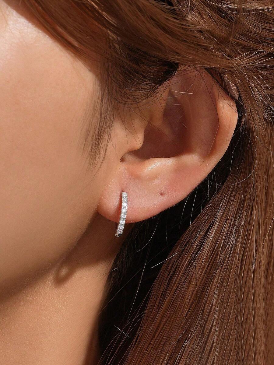 1 đôi bông tai khoen tròn cổ điển bằng bạc sterling 925 mạ vàng 18K đính đá Zirconia siêu nhỏ, đường kính 8mm, màu vàng/bạc, ít gây dị ứng, thích hợp cho nữ và bé gái đeo hàng ngày, quà tặng ngày của mẹ, quà cưới, quà dự tiệc. - Bạc - Xem 1