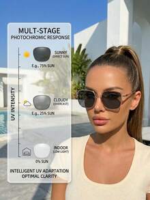 Women's Square Transparent Tinted Photochromic Fashion Glasses - Multicolor - View 7