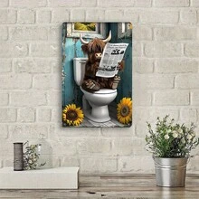 1 Piece Vintage Highland Cow Metal Wall Art, 8x 12inch - Farmhouse Bathroom Decor, Cow Reading A Newspaper, Waterproof Iron Sign, Suitable For Home, Bar, Coffee Shop, Man Cave, Cow Decoration - Nhiều - Xem 4