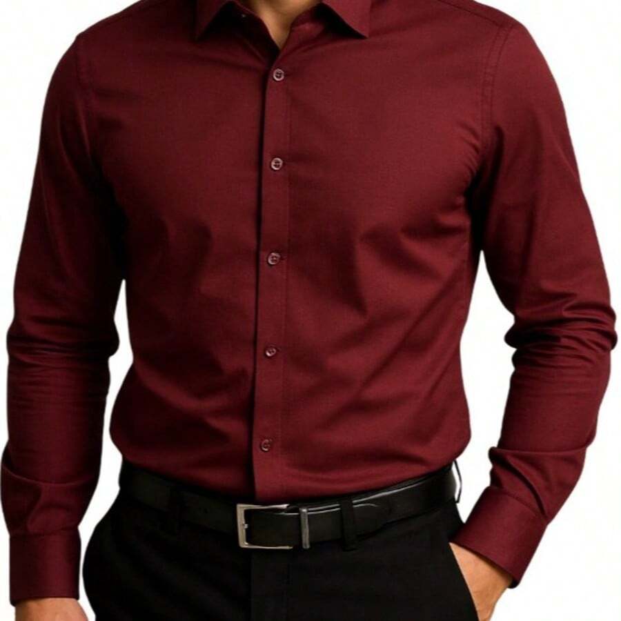 Men's Long-Sleeved Shirt, All Slim Fit Type, Luxury Premium - 中紫紅色 - 查看 1